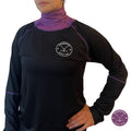 Women’s Pro A7 full hockey tarp in purple neck guard design showing BNQ-tested neck and wrist cut protection.